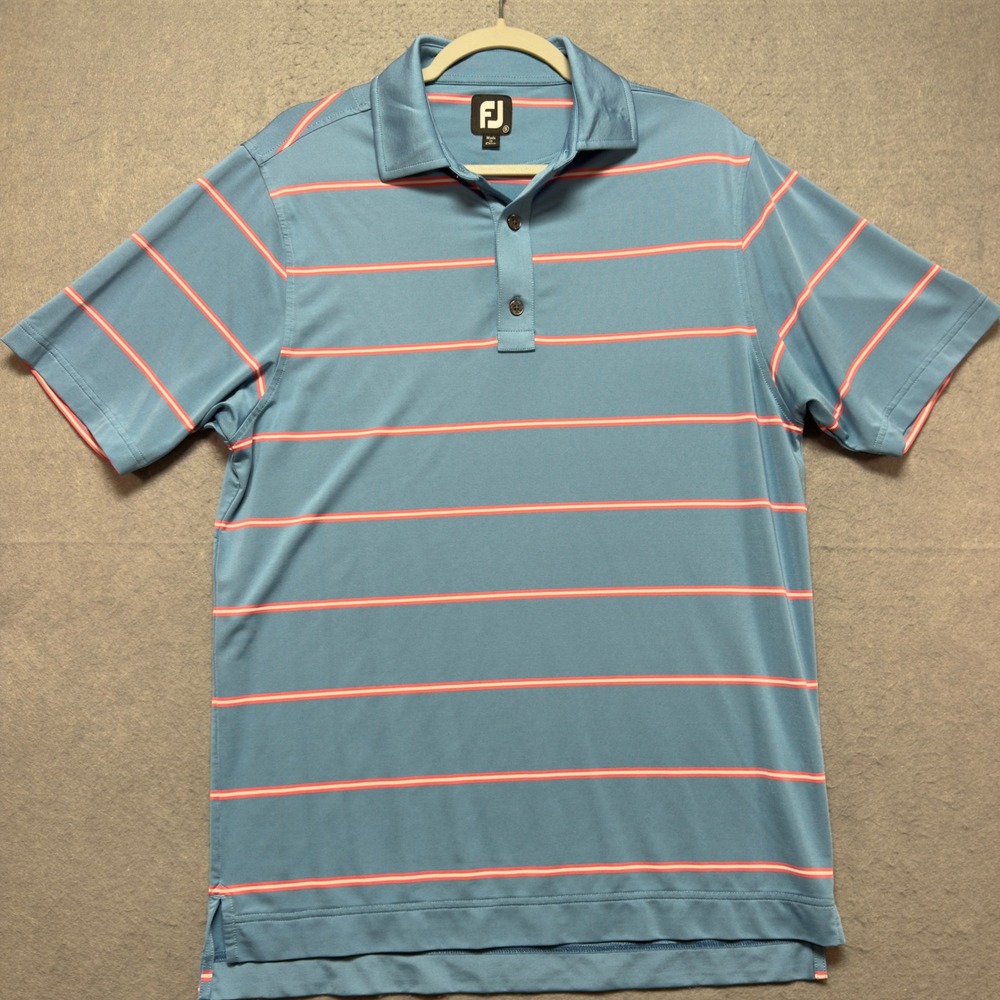 FootJoy Mens‎ Striped Golf Polo Shirt Blue Pink White Short Sleeve Size Small